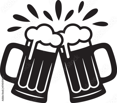 Two beer mugs clinking together toasting celebration