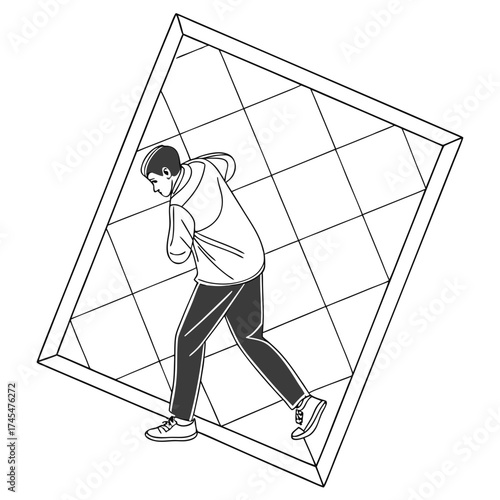 Illustration of a man walking through a frame