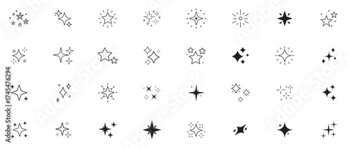 Star icons. Sparkle star icons. Shine icons. Twinkling stars. Sparkles, shining burst. Christmas vector symbols isolated