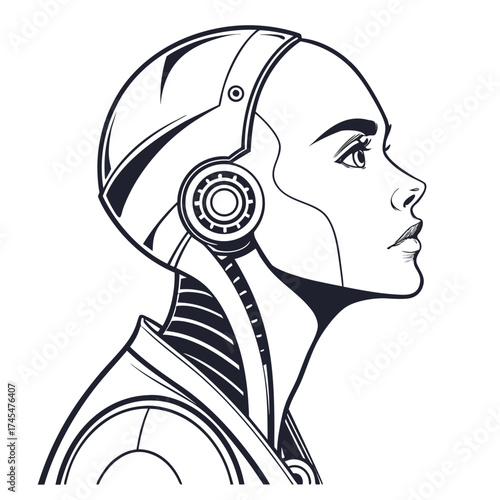 Futuristic female robot head, a technological marvel
