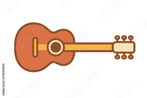 Stylized acoustic guitar musical instrument icon in warm brown and yellow colors