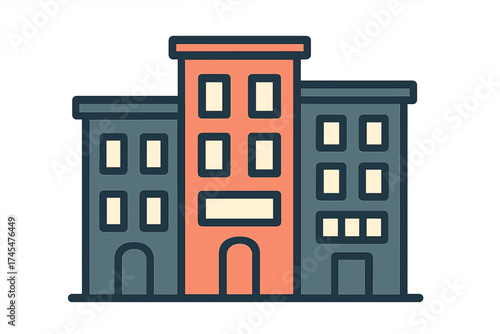 Stylized row of three adjacent residential or commercial city buildings