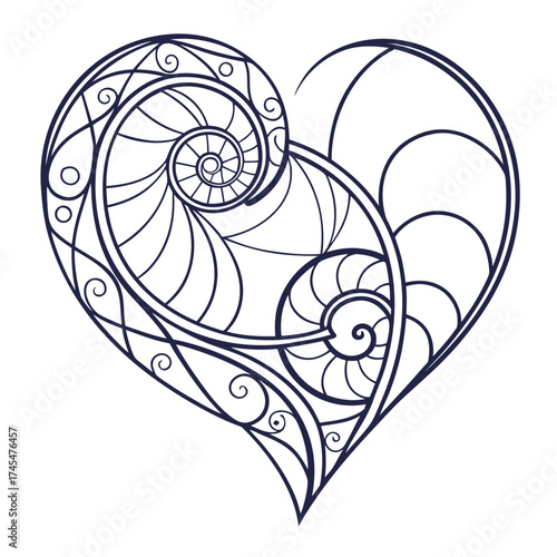 Intricate heart design with swirling line art