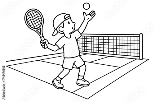 Child playing tennis coloring page outline for kids' activities