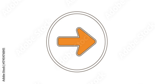 Bright Orange Arrow Symbol Pointing Right Inside a Double Circle Outline.