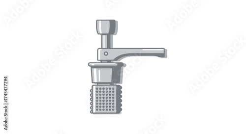 Grayscale Mechanical Press Device with Handle Illustration.