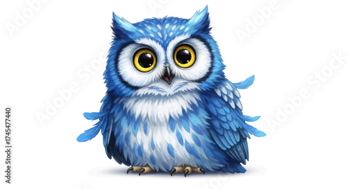 Adorable Blue Owl Character with Big Yellow Eyes.