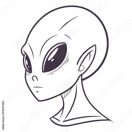 Cartoon alien head with large eyes drawing