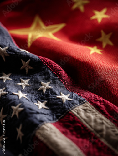 close up of the american and china flag