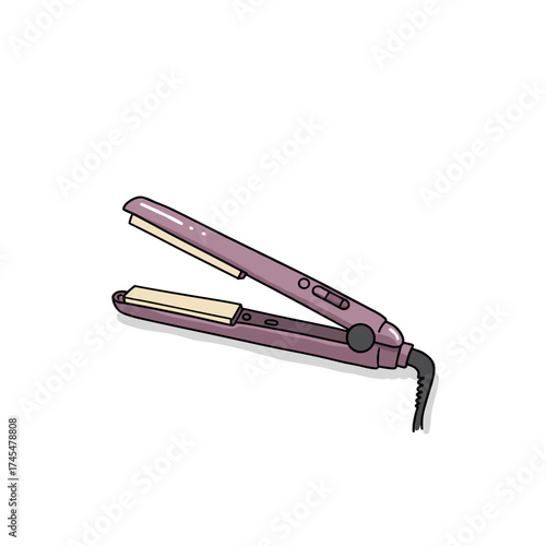 Pink hair straightener on white background  
