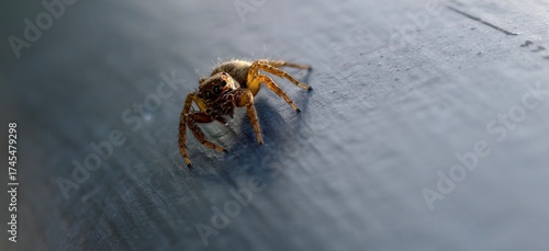 The tiny spider on the handrail
