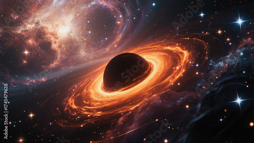 Black Hole and Bright Star in Deep Space — Cosmic Digital Art Background