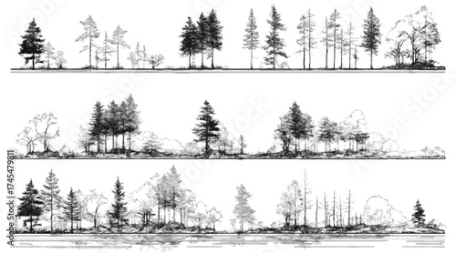 Vector Watercolor Green Tree & Forest Side View for Landscape, Architecture, and Garden Design – Spring Botanical Element Isolated on White water vector design set 