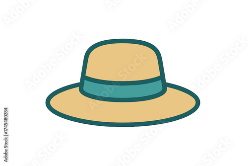 Wide brim sun hat with teal ribbon band, representing summer vacation and travel accessories