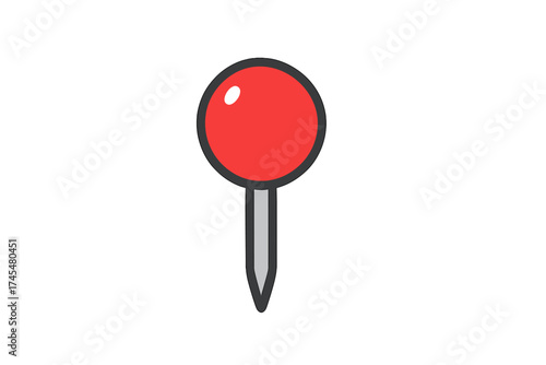 Bright red pushpin map marker symbol used for location and office stationery
