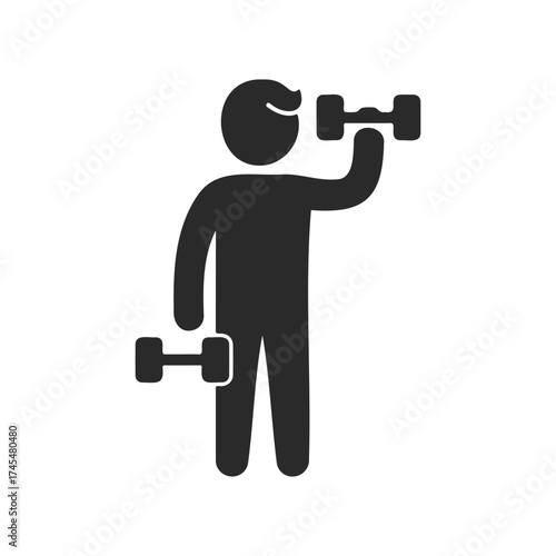 Silhouette icon of person lifting dumbbells for fitness and exercise