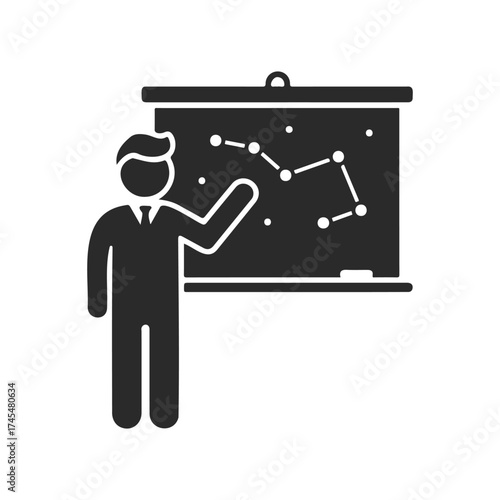 Silhouette of person teaching constellation on chalkboard