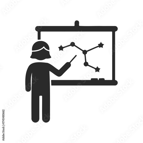 Icon of female teaching constellation on whiteboard