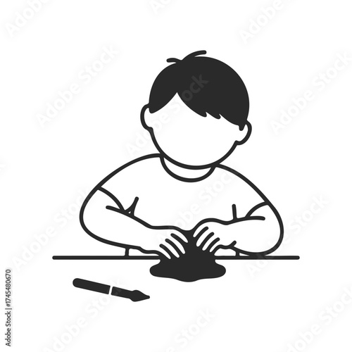 Young child playing with clay: creative activity illustration