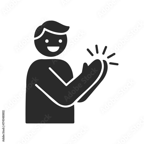 Smiling icon of person clapping hands with joyful expression