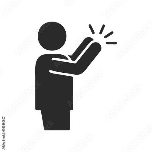 Stick figure clapping icon on white background
