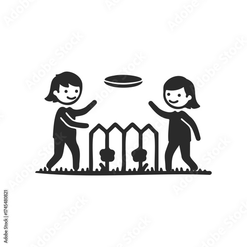 Silhouette of children playing frisbee outdoors