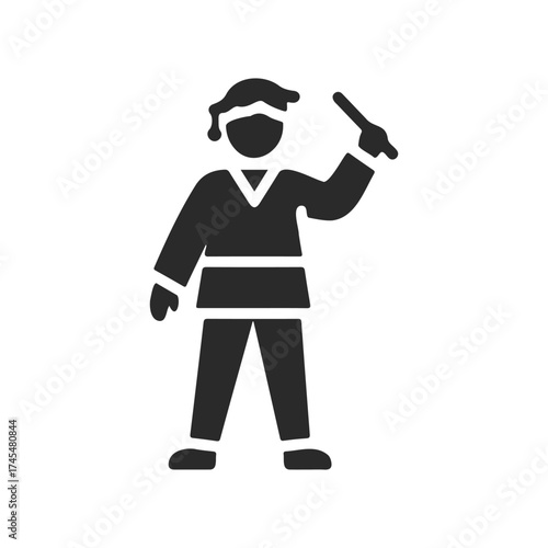 Blind person with cane icon in black on white