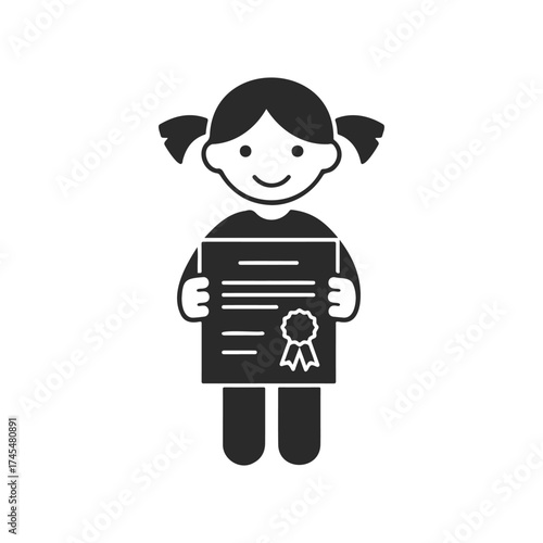 Young female child holding certificate with smiling expression