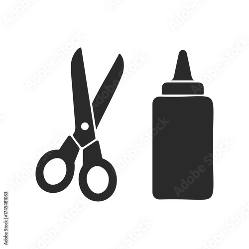 Silhouette of scissors and glue bottle for crafting and diy projects