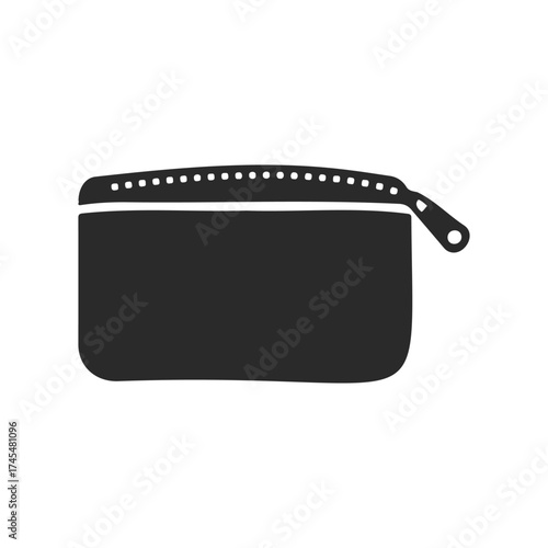 Black silhouette of zippered pouch on white background