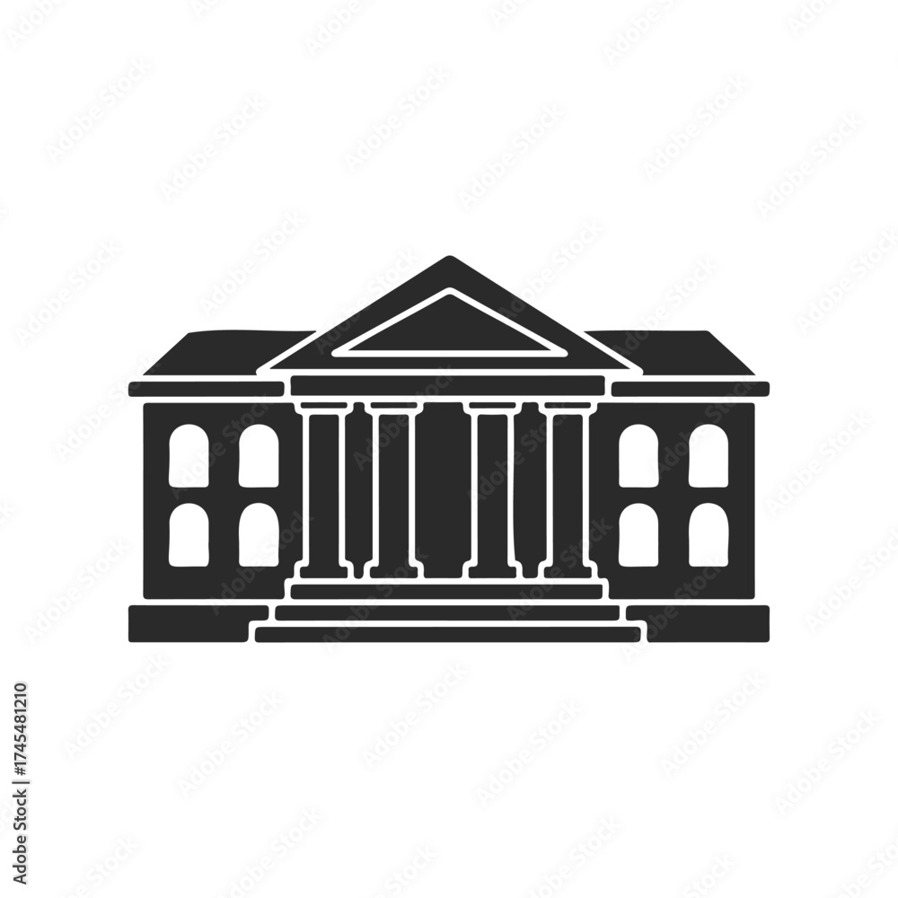 Fototapeta premium Black and white icon of a classical building with columns