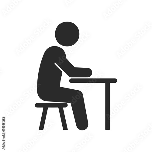 Icon of a person sitting and leaning on a table in a thoughtful pose