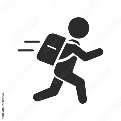 Silhouette of person running with a jetpack icon