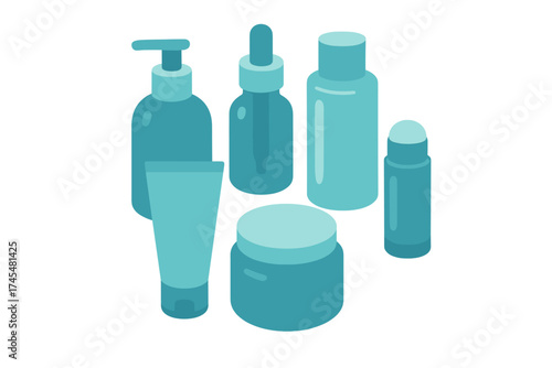 Set of cosmetic and skincare product containers for beauty and hygiene routines
