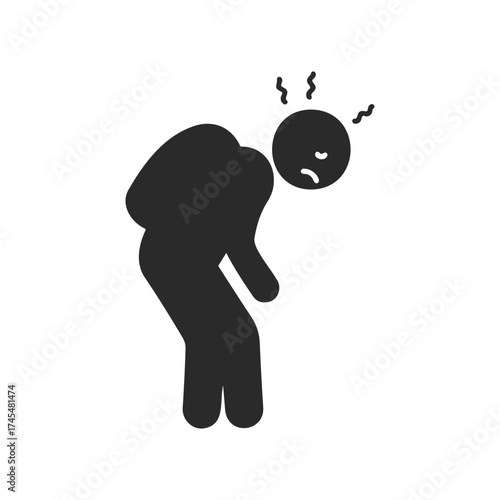 Exhausted silhouette icon of a bent human figure with stress lines