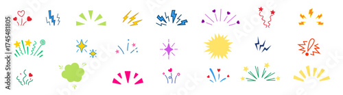 Comic doodle expression. Cartoon manga effect, speech bubble, lightning arrow, lightbulb idea, love and shock, angry emoji expressive symbol. Spiral, tears and stars. Vector set.