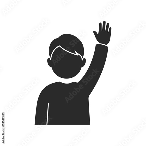 Silhouette of child raising hand: classroom participation concept