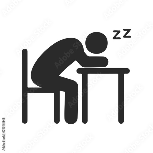 Silhouette of person sleeping at desk with zzz symbol indicating relaxation