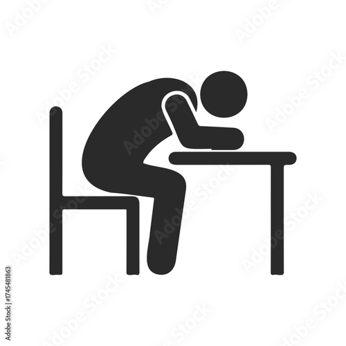 Silhouette of a person sleeping on desk: fatigue and rest symbol