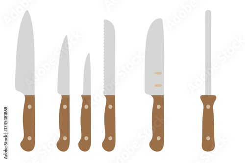 Essential kitchen cutlery set with chef's knife, utility knife, bread knife, and sharpening steel