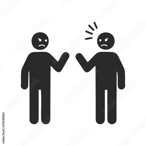 Black silhouette icons of angry people arguing with exclamation marks