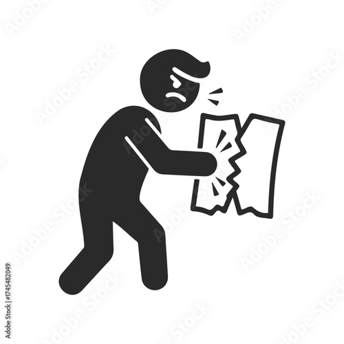 Silhouette icon of person punching and breaking wall in frustration