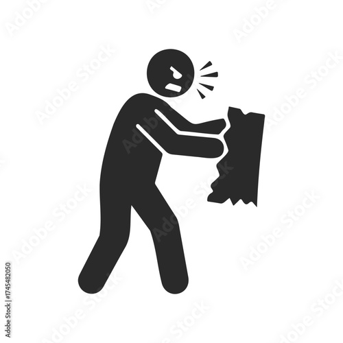 Silhouette of person expressing anger by breaking object
