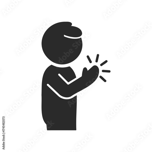 Silhouette of person clapping with gesture lines in black and white
