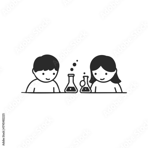 Cartoon kids conducting science experiments with lab equipment