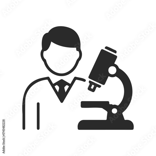 Silhouette of male scientist with microscope in laboratory setting
