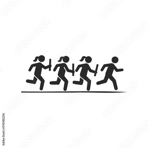 Stick figures running in relay race with batons