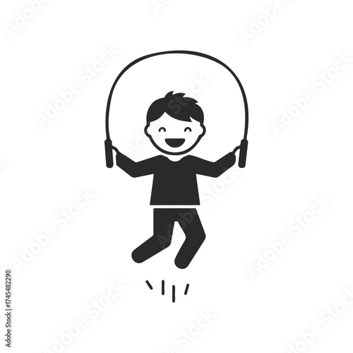 Happy child jumping rope silhouette on white background