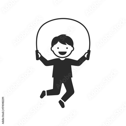 Asian young male child jumping rope silhouette illustration