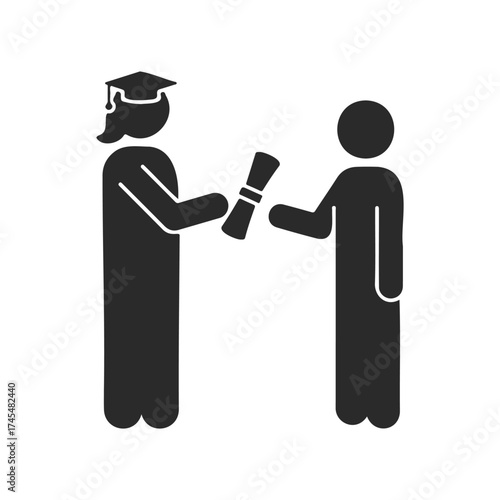 Icon of graduate receiving diploma from educator